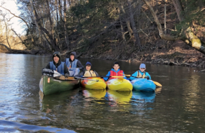 Canoe and kayaks on yellow breeches